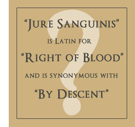 Jure Sanguinis is Latin for Right of Blood and is synonymous with By Descent