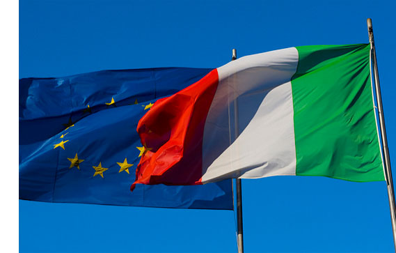 Italian and European Union Flags