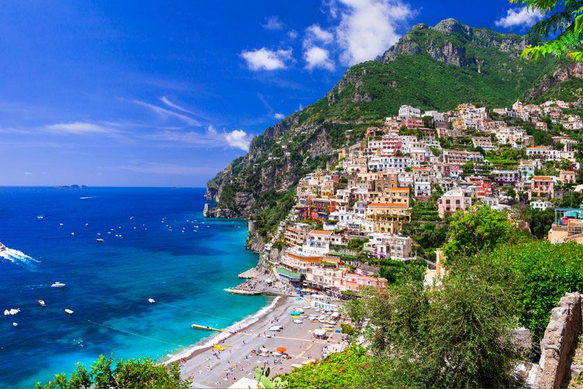 Positano on the Amalfi coast of Italy with beaches and beauty