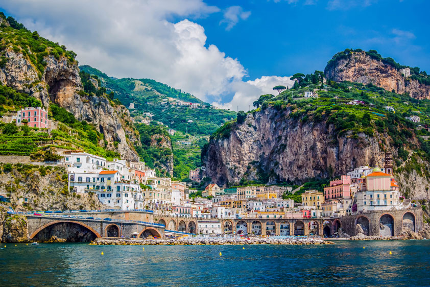 Sorrento on Amalfi coast in Italy with oceans and beautiful views